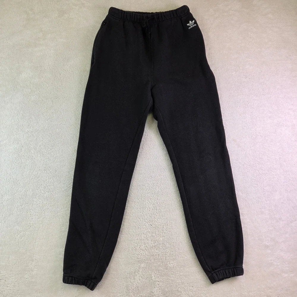 Adidas Originals Mens XS Black Fleece Joggers Trefoil Logo Sweatpants 3055
